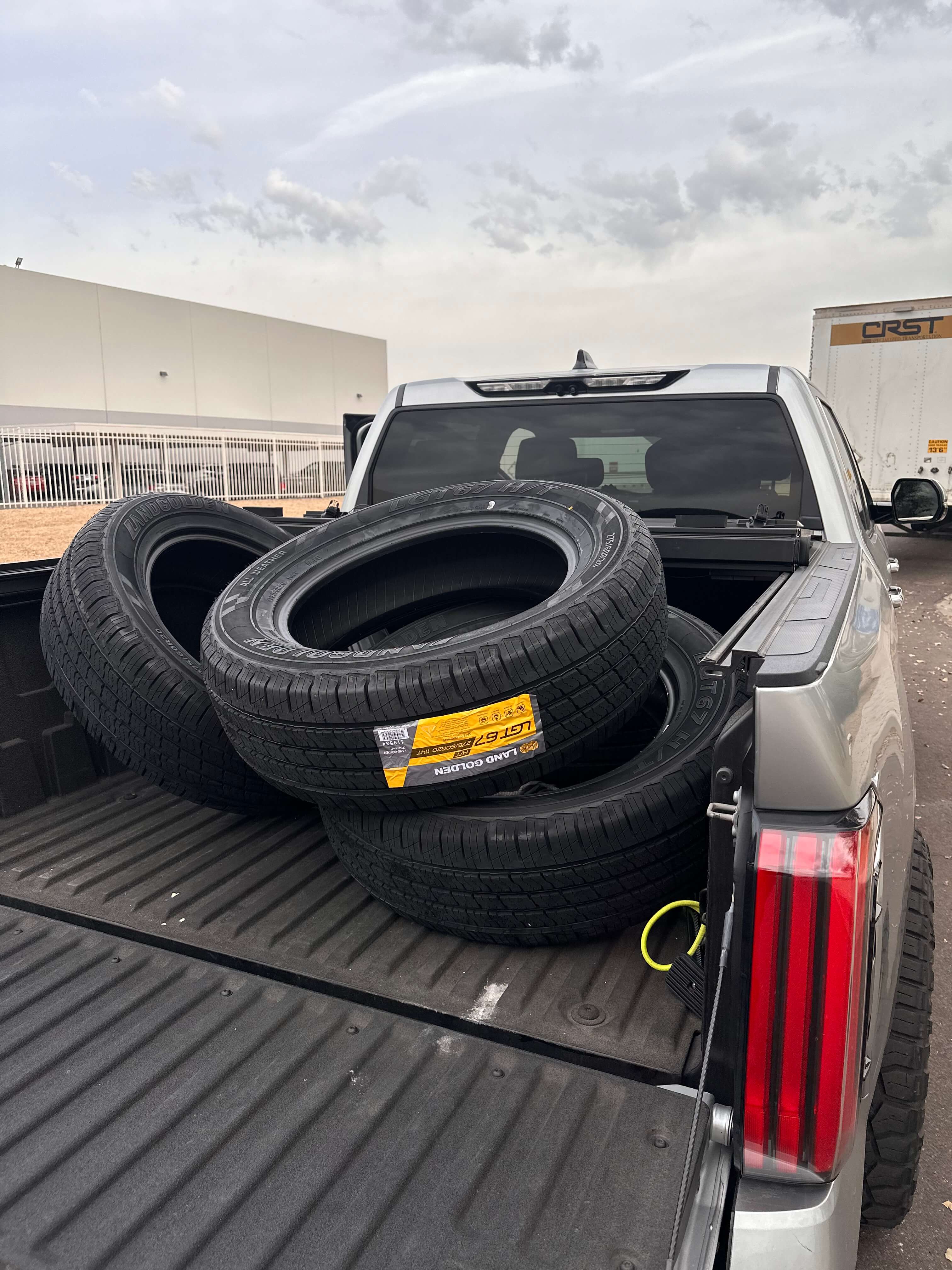 Pickup truck tires for delivery